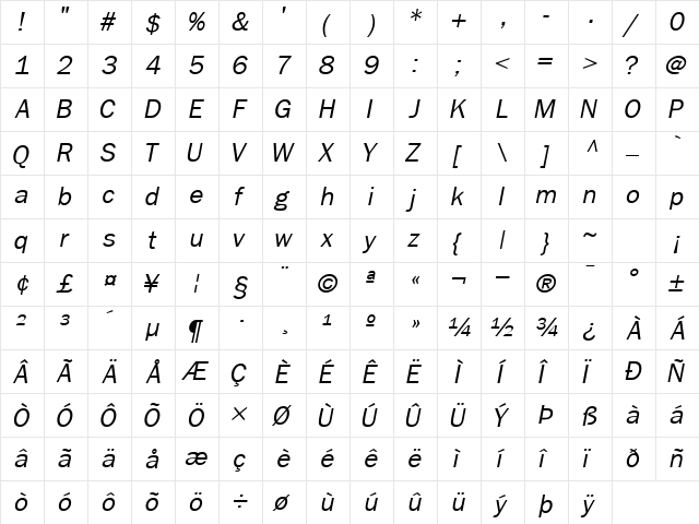 FranklinGothicSSK Italic  glyph index