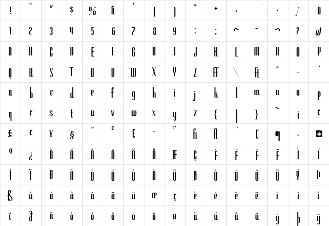 Flirt Regular  glyph index