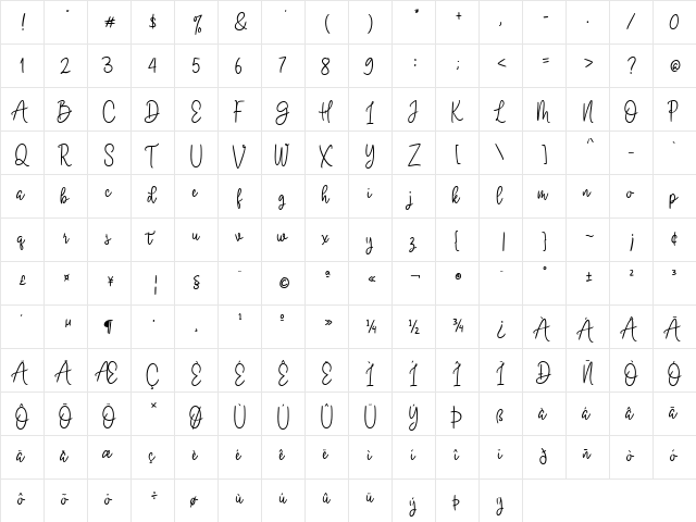 Mounhal Regular  glyph index