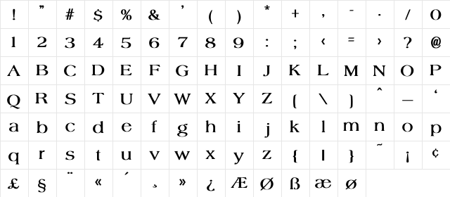 Shale Bold  glyph index
