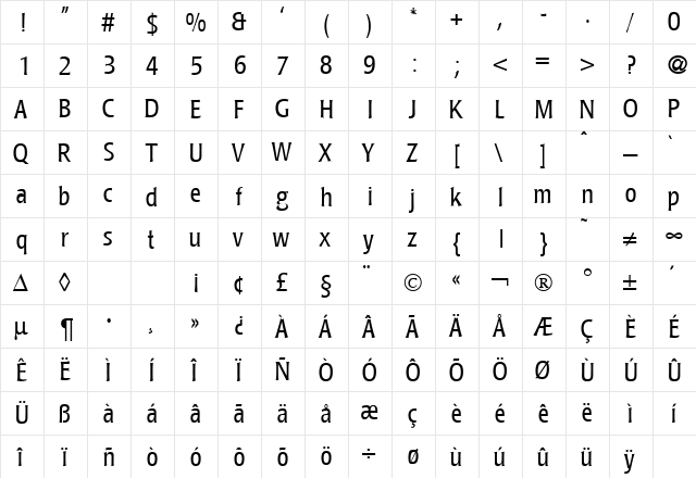PoemLavishCondLight Regular  glyph index
