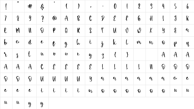 Smiling Regular  glyph index