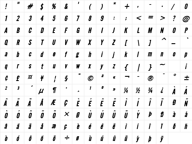 Eng Gothic BoldItalic  glyph index