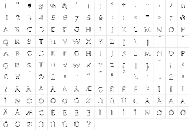 CarolusOutline Regular  glyph index