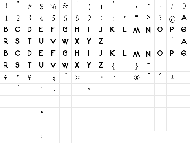 Bold Kei Regular  glyph index