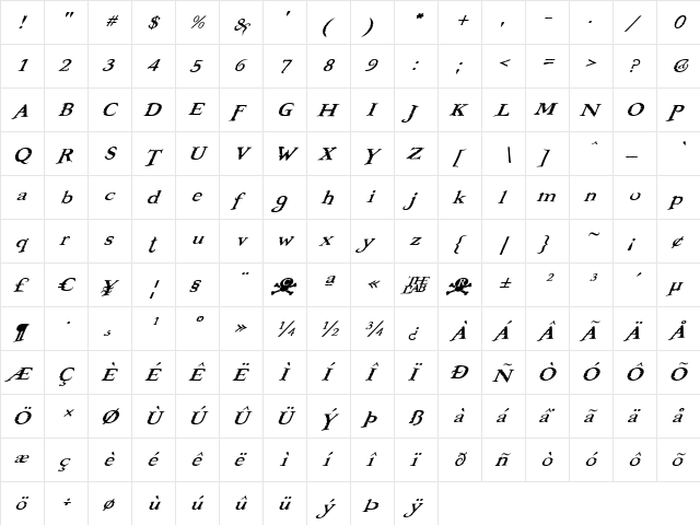 Booter - Five One Regular  glyph index