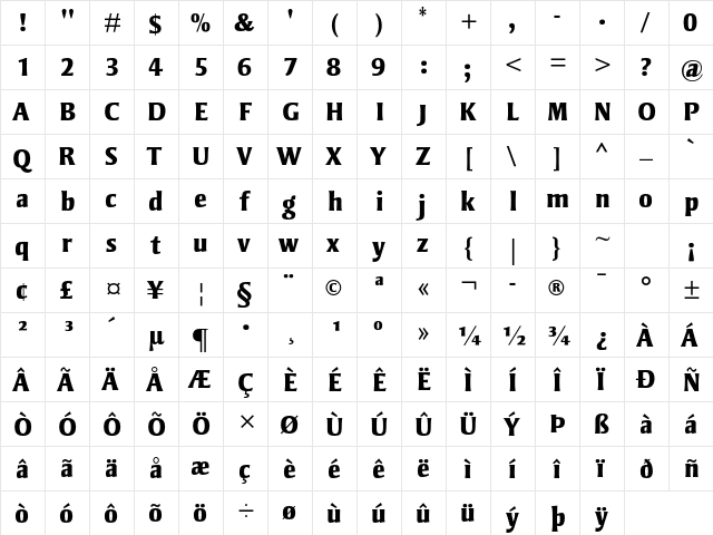 Strayhorn MT Std Extra Bold  glyph index