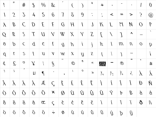 FosterBS Regular  glyph index