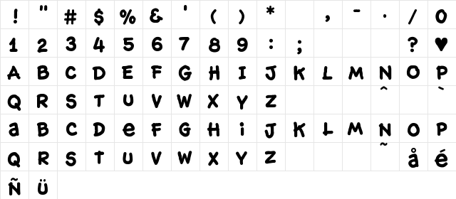HogHeavyKB Regular  glyph index