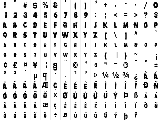 Badly Regular  glyph index