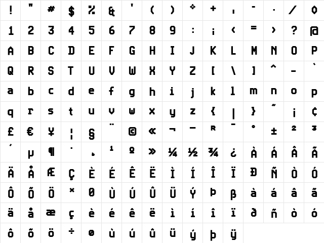 Expo Cond Regular  glyph index