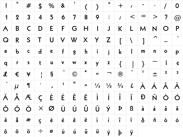 Geometric 231 Bold  glyph index