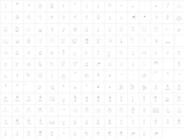JiffyOutline Regular  glyph index