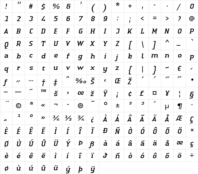 LTAuthenticSerif Regular  glyph index