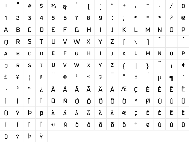 Kautiva Caps Regular  glyph index