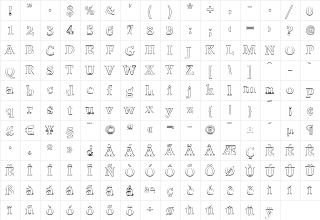 MichaelBeckerOutline Bold  glyph index
