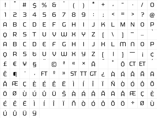 MorganBig Regular  glyph index