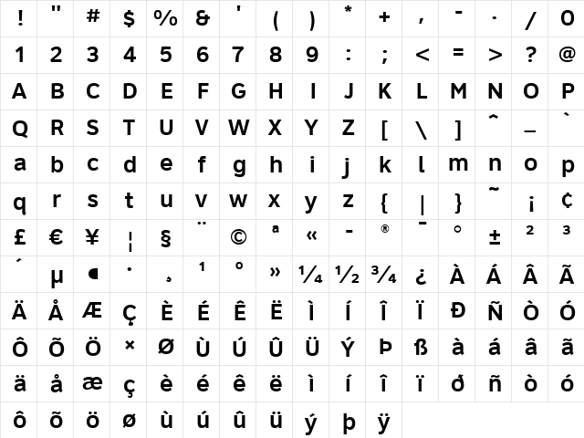 ClearviewHwy-6-W Regular  glyph index