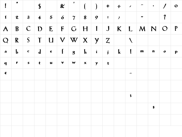 LilHvy bOLD Bold  glyph index