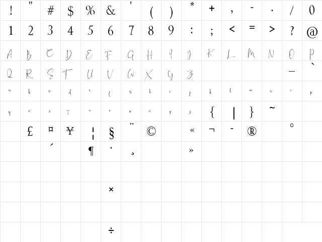 Syaquita Regular  glyph index