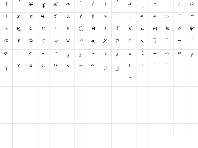 Hand Writing Regular  glyph index