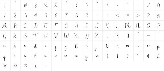 Marchie Regular  glyph index