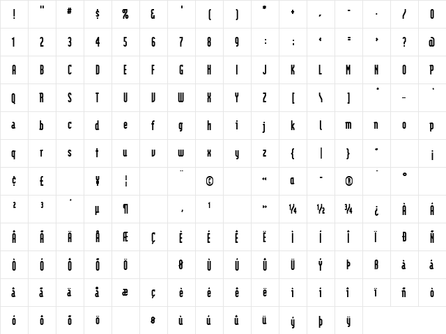ModulaSansBlack Regular  glyph index