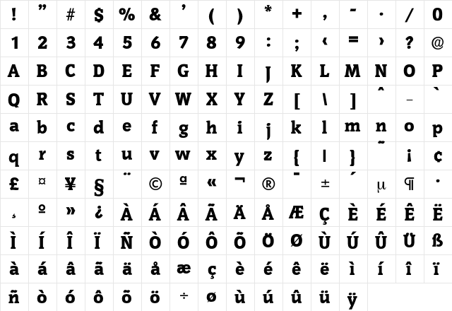 Congress-Heavy Regular  glyph index