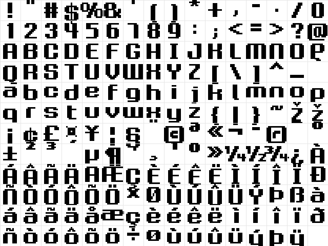 FFF Family Regular  glyph index