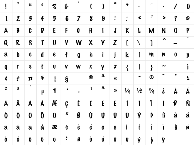 Pop Regular  glyph index