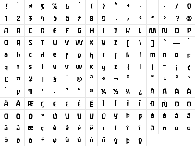 Liant Bold  glyph index