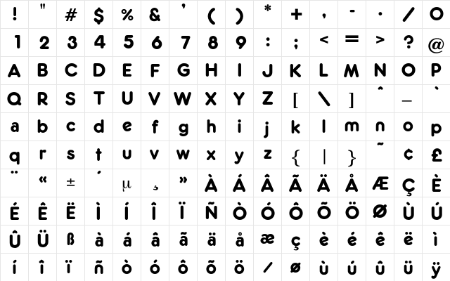 Allgemeine Regular  glyph index