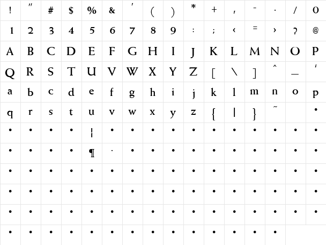 QTWeise Bold  glyph index