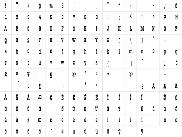 BigBossy Regular  glyph index