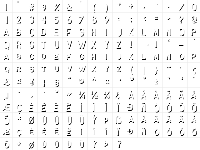 Antone Extrude  glyph index