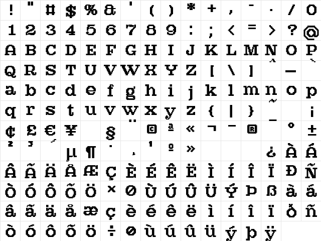 AtlantisHeadBold Regular  glyph index