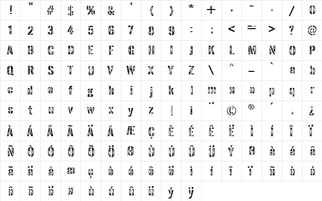 Interplanetary Crap Regular  glyph index