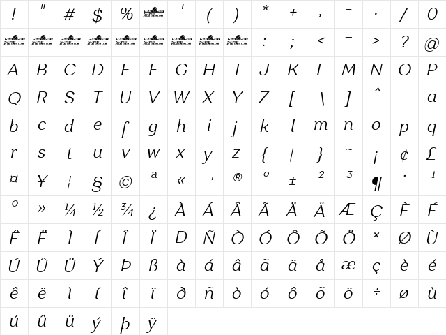 Garbata Trial Light Italic  glyph index