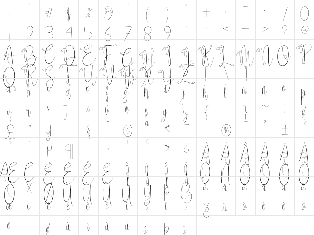 Delissa Script Regular  glyph index