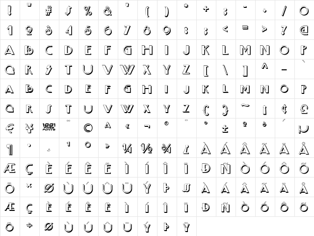 Boogie Nights ShadowNF Regular  glyph index