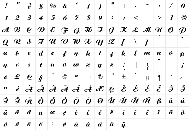 Agnes-Xbold Regular  glyph index