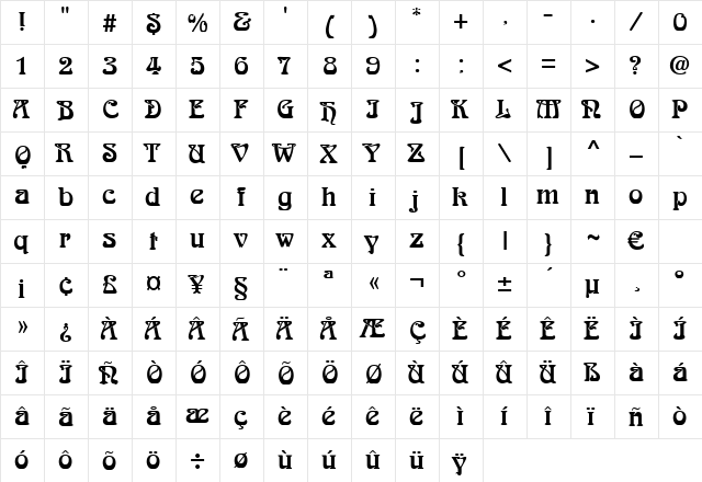 Horizon Regular  glyph index