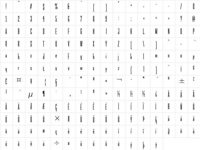 Malstock ITC Regular  glyph index