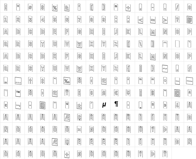 a_MeccanoCmOtlDn Regular  glyph index