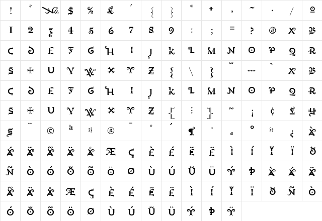 Fetish HTF-No338  glyph index