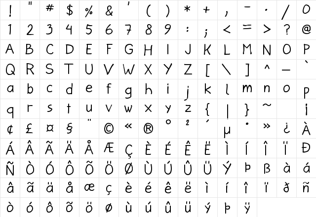 Jann Script Regular  glyph index