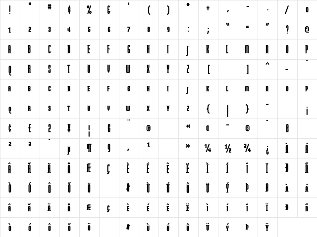 ModulaRoundSerifBlackSmallCaps Regular  glyph index