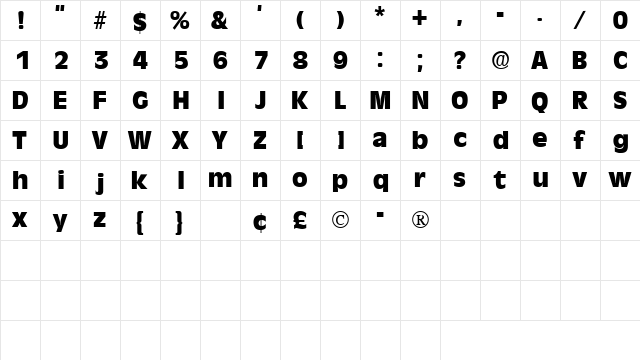 MisceDisplaySSK Regular  glyph index