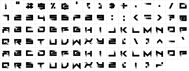Auto Techno Regular  glyph index