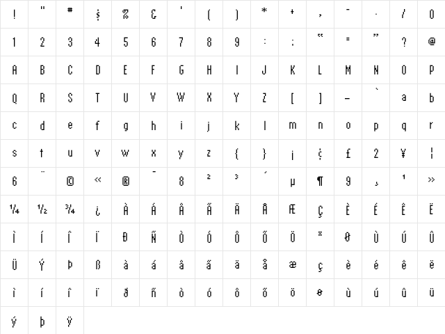 EmperorTen Regular  glyph index
